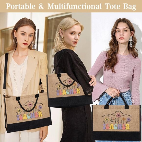 Teacher Appreciation Tote Bag Jute Women Gifts for Graduation Birthday - Picture 5 of 7